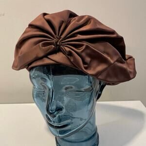 Vintage 1950s-60s Satin Turban Style Hat Brown JL